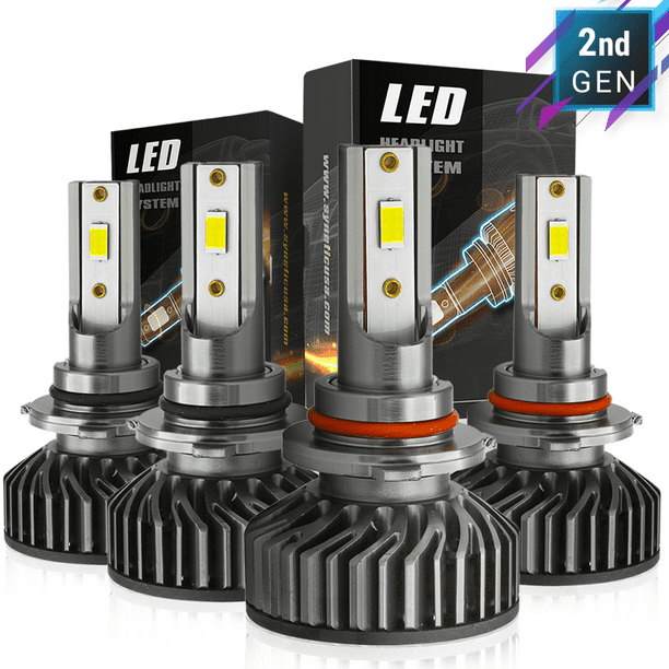 9005+9006 4-bulbs Combo CSP LED 6000K Headlight Kit High Low Beam Light Bulbs